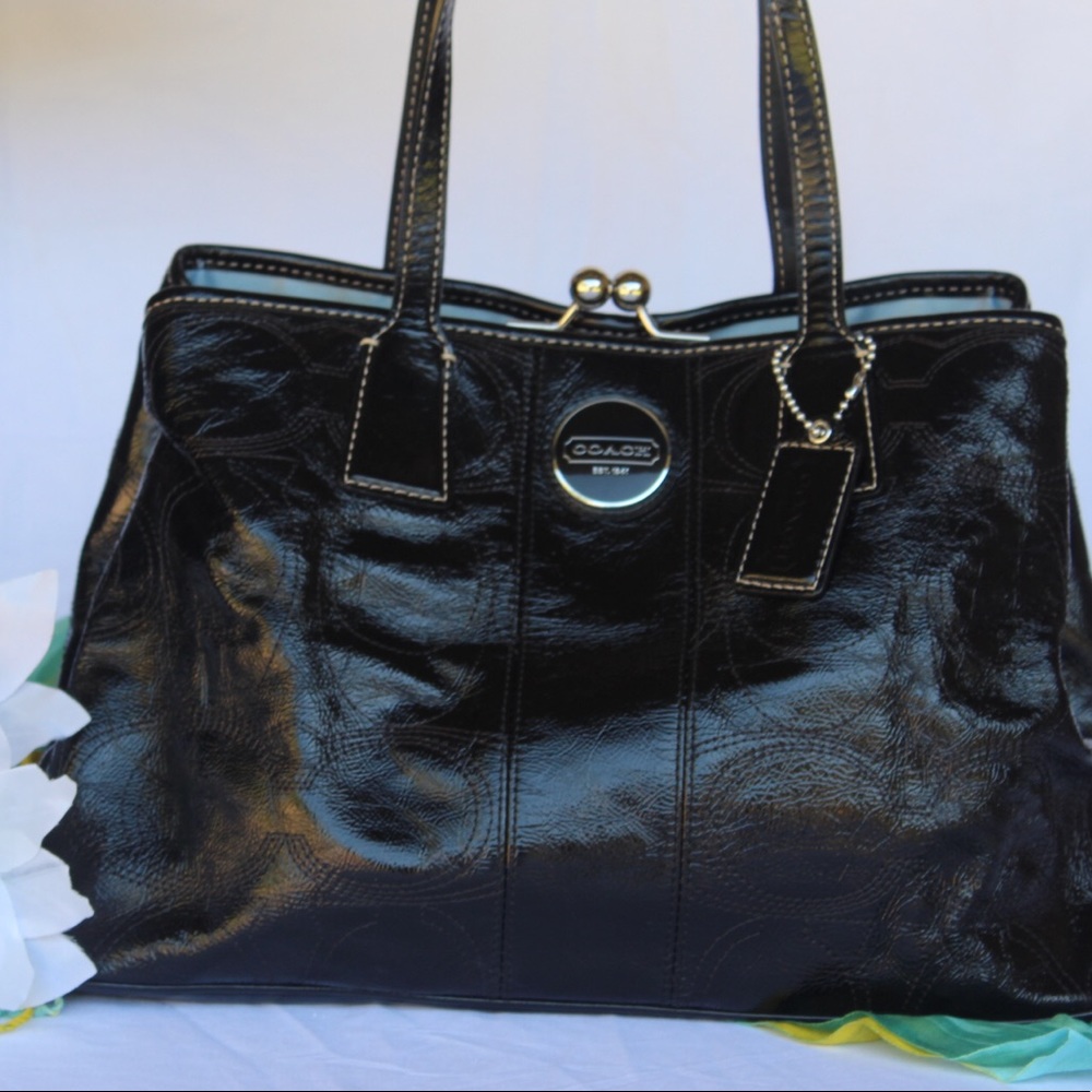 Coach Black Patent Leather Satchel Handbag